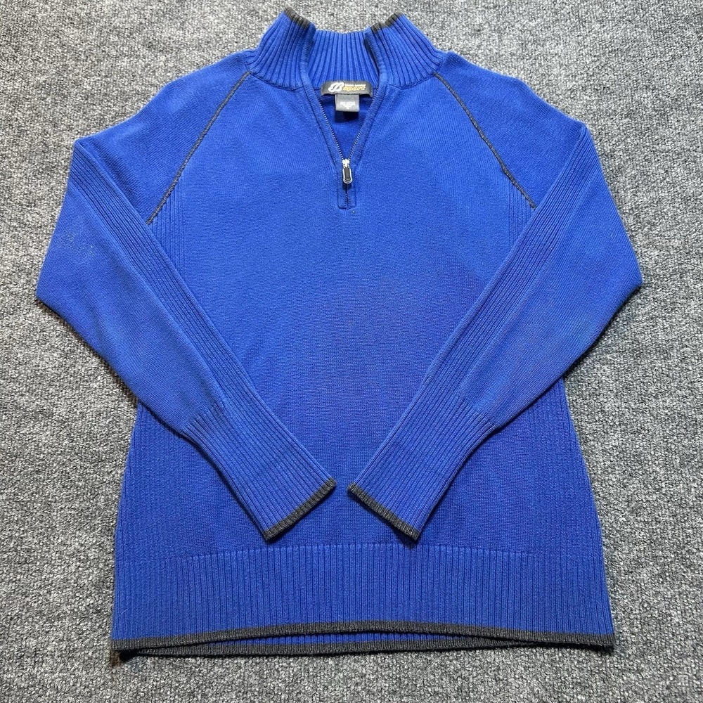 Eddie Bauer Mens M Quarter Zip Sweater Navy Blue Cotton Knit Pullover